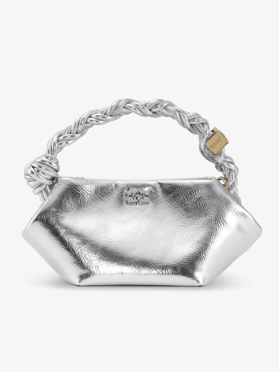 Ganni Handbags - NWT GANNI Bou Mini Bag Silver Metallic Leather Top Handle Logo Bag Purse